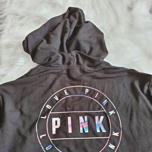 PINK VS CROP EVERYDAY LOUNGE BLACK ZIP HOODIE - Picture 5 of 5